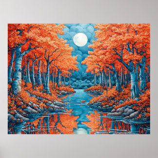 Farbenfrohe Waldlandschaft mit Herbstbäumen Poster
