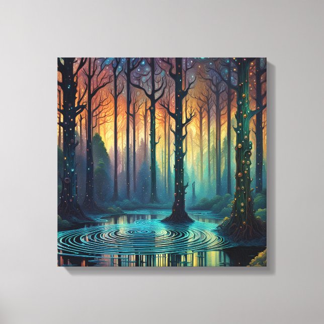 Farbenfrohe Waldlandschaft Moderne digitale Kunst Leinwanddruck (Vorderseite)