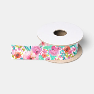 Farbenfrohe Wasser-Farbe-Blumendesign Satinband