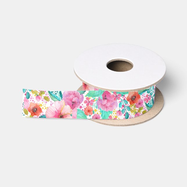 Farbenfrohe Wasser-Farbe-Blumendesign Satinband (Spule)