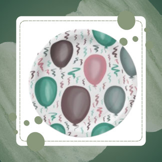 Farbenfrohe Wasserballon und Sash Pappteller