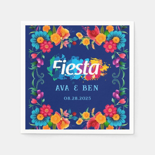 Farbenfrohe Wasserfarbe Blumenfiesta Hochzeit Serviette (Vorderseite)