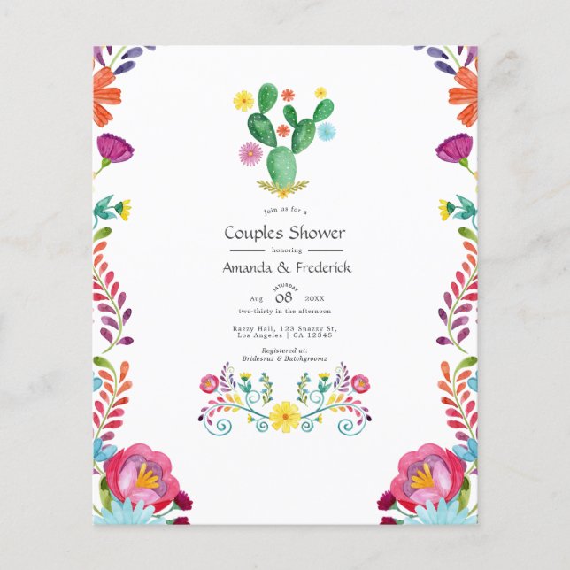 Farbenfrohe Wasserfarbe Blumenfiesta Paare Dusche Flyer (Vorne)