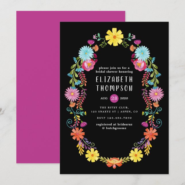 Farbenfrohe Wasserfarbe Blumengestein Brautparty Einladung (Vorne/Hinten)