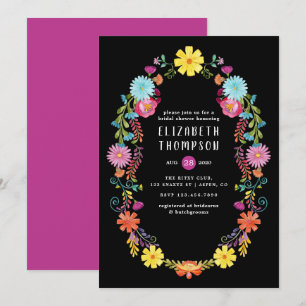 Farbenfrohe Wasserfarbe Blumengestein Brautparty Einladung