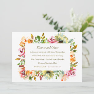 Farbenfrohe Wasserfarbe Blütenblüte Grüne Hochzeit Einladung
