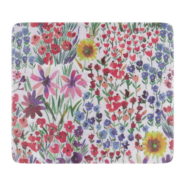 Farbenfrohe Wasserfarbe Botanik Boho Garden Schneidebrett (Vorderseite)