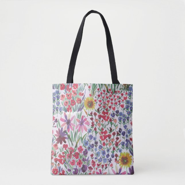 Farbenfrohe Wasserfarbe Botanik Boho Garden Tasche (Vorderseite)