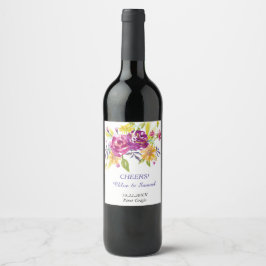 Farbenfrohe Wasserfarbe Bouquet Personalisierte Ho Weinetikett