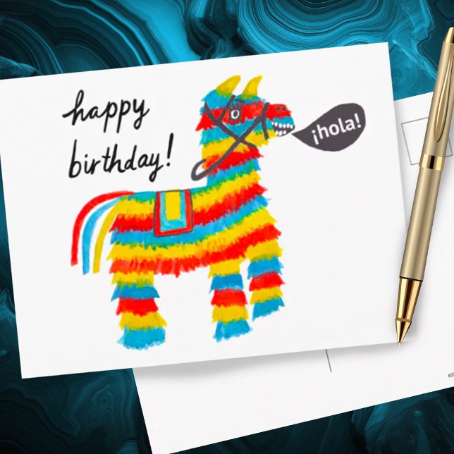 Farbenfrohe Wasserfarbe Donkey Piñata GLÜCKLICH GE Postkarte (Cute colorful watercolor donkey pinata happy birthday postcard)