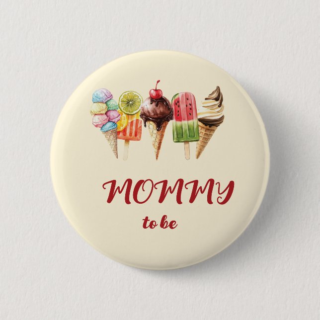 Farbenfrohe Wasserfarbe Eiscreme Süße Mommy to be Button (Vorderseite)