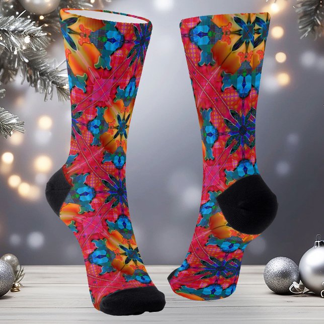 Farbenfrohe Wasserfarbe Frohe Weihnachtsmuster Soc Socken (Christmas socks featuring a modern abstract geometric watercolor design in seasonal warm red)