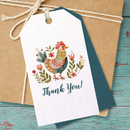 Farbenfrohe Wasserfarbe Hühnervolk Kunst Danke Geschenkanhänger