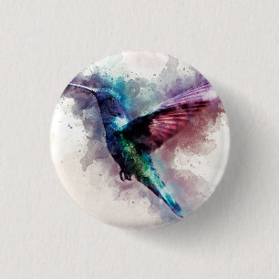 Farbenfrohe Wasserfarbe Hummingbird Button