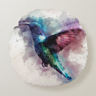 Farbenfrohe Wasserfarbe Hummingbird Rundes Kissen