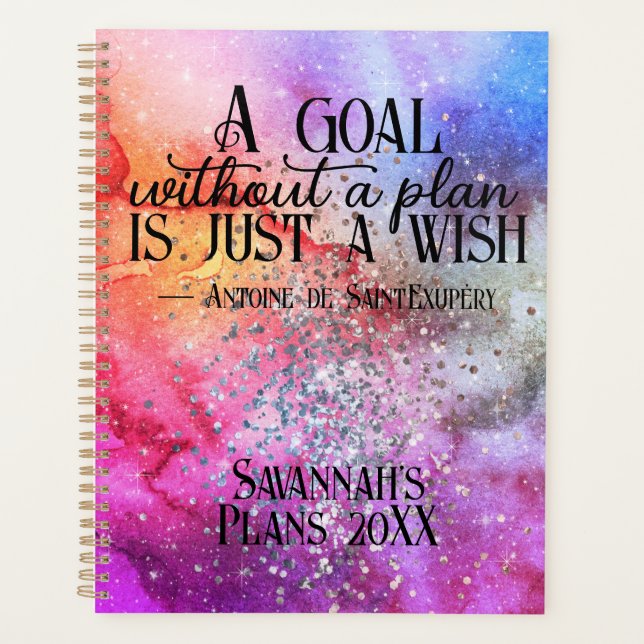 Farbenfrohe Wasserfarbe Inspiration Ziel-Zitat Planer (Vorderseite)