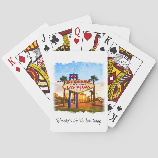 Farbenfrohe Wasserfarbe Las Vegas Zeichen Geburtst Spielkarten (Rückseite)