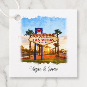 Farbenfrohe Wasserfarbe Las Vegas Zeichenhochzeit Geschenkanhänger