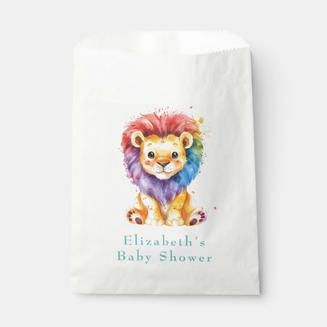 Farbenfrohe Wasserfarbe Löwe jedes Geschlecht Baby Geschenktütchen (Vorderseite)