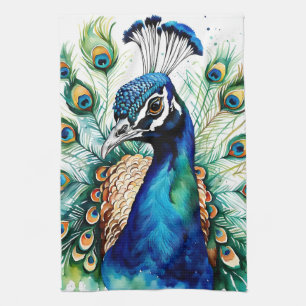 Farbenfrohe Wasserfarbe Pfau Küchentuch