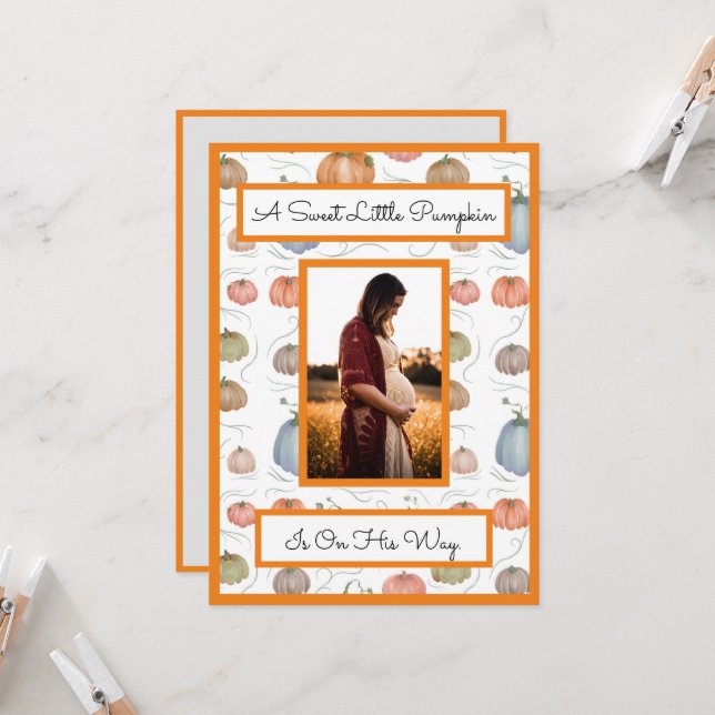 Farbenfrohe Wasserfarbe Pumpkin Patch Babydusche Einladung (Vorderseite/Rückseite Beispiel)