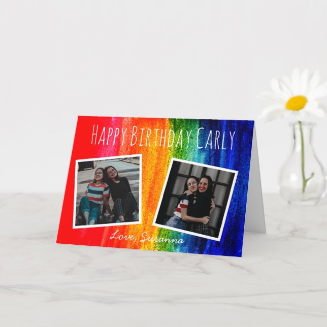 Farbenfrohe Wasserfarbe Regenbogen Foto Glücklich  Karte (Kleine Pflanze)