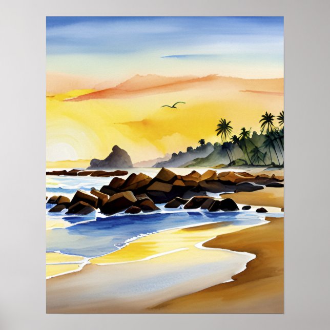 Farbenfrohe Wasserfarbe Sommerstrand Urlaub Poster (Vorne)