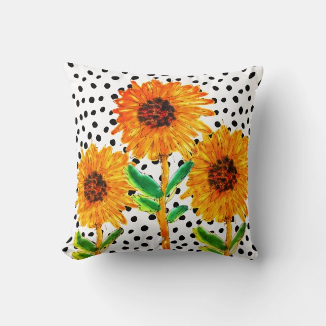 Farbenfrohe Wasserfarbe Sonnenblumenkissen Kissen (Vorderseite)