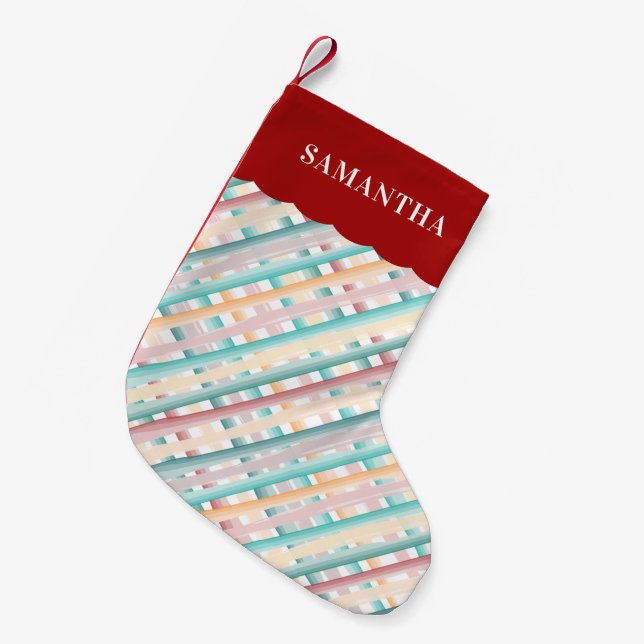 Farbenfrohe Wasserfarbe Tessiner Streifen Weihnach Kleiner Weihnachtsstrumpf (Vorderansicht (hängend))