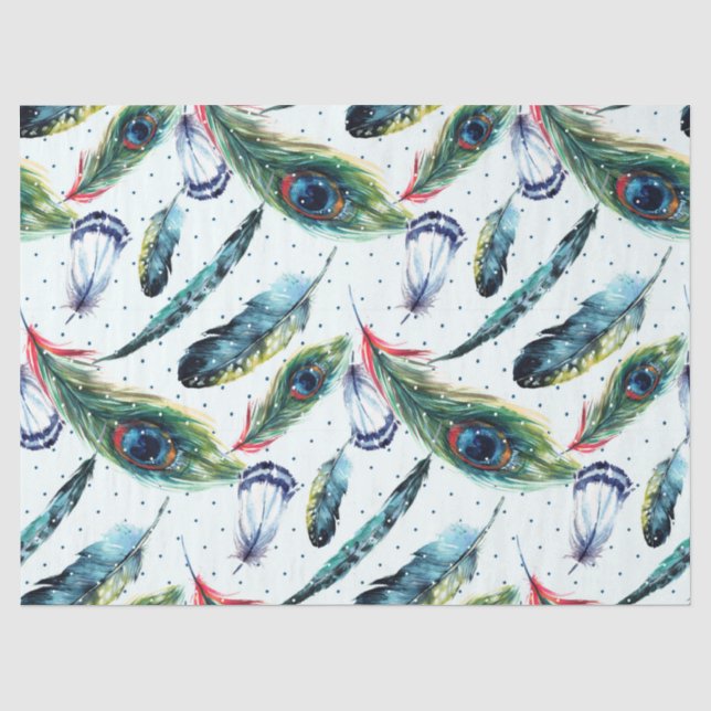 Farbenfrohe WasserfarbeFasanendes Feathers-Muster Seidenpapier (Vorderseite)