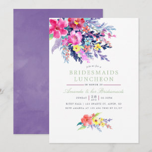 Farbenfrohe Wasserfarben Blumensträuße Luncheon Einladung