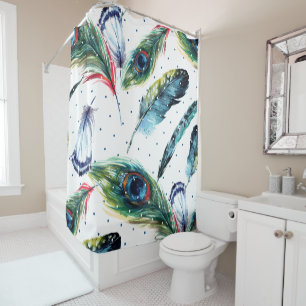 Farbenfrohe Wasserfarben Boho Feathers Illustratio Duschvorhang