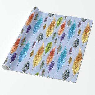 Farbenfrohe Wasserfarben Boho Feathers Muster Geschenkpapier