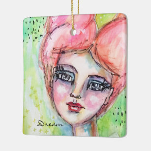 Farbenfrohe Wasserfarben Fairy Giro Rosa Keramikornament