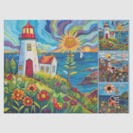 Farbenfrohe Wasserfarben Folk Art Light Houses Seidenpapier