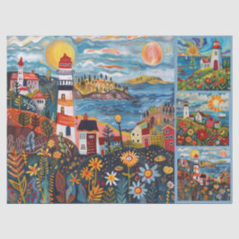 Farbenfrohe Wasserfarben Folk Art Light Houses Seidenpapier