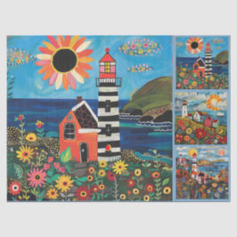Farbenfrohe Wasserfarben Folk Art Light Houses Seidenpapier