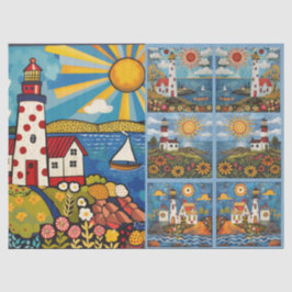 Farbenfrohe Wasserfarben Folk Art Light Houses Seidenpapier