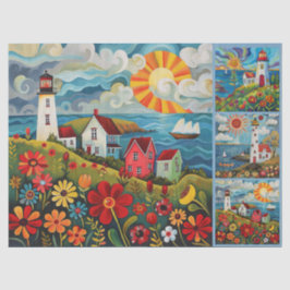 Farbenfrohe Wasserfarben Folk Art Light Houses Seidenpapier