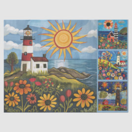 Farbenfrohe Wasserfarben Folk Art Light Houses Seidenpapier