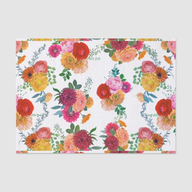 Farbenfrohe Wasserfarben Frühlingsblumen Illustrat Seidenpapier (Vorderseite)