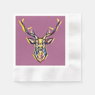 Farbenfrohe Wasserfarben Hirschhaube Kunst Serviette