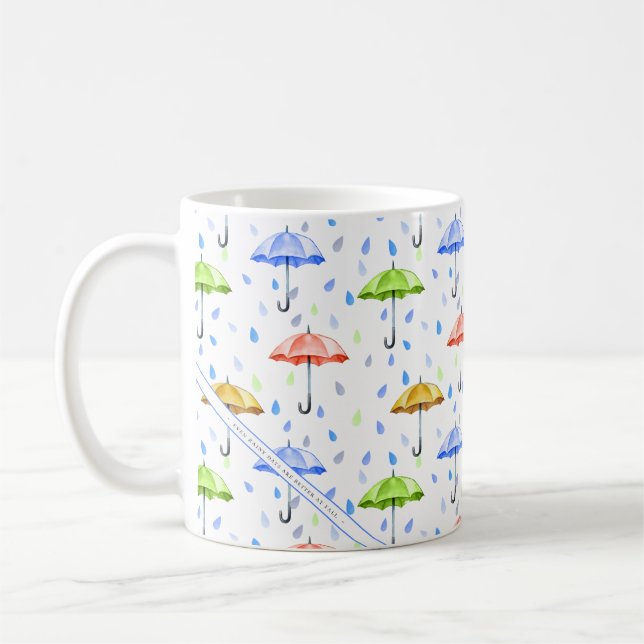 Farbenfrohe Wasserfarben und Regenfälle fallen Kaffeetasse (Links)