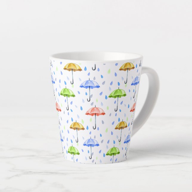 Farbenfrohe Wasserfarben und Regenfälle fallen Milchtasse (Rechte Ecke)