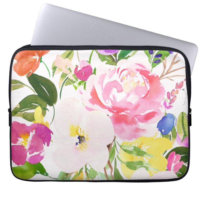 Farbenfrohe Wasserfarbenfrühlingsblüten Laptopschutzhülle (Vorderseite)