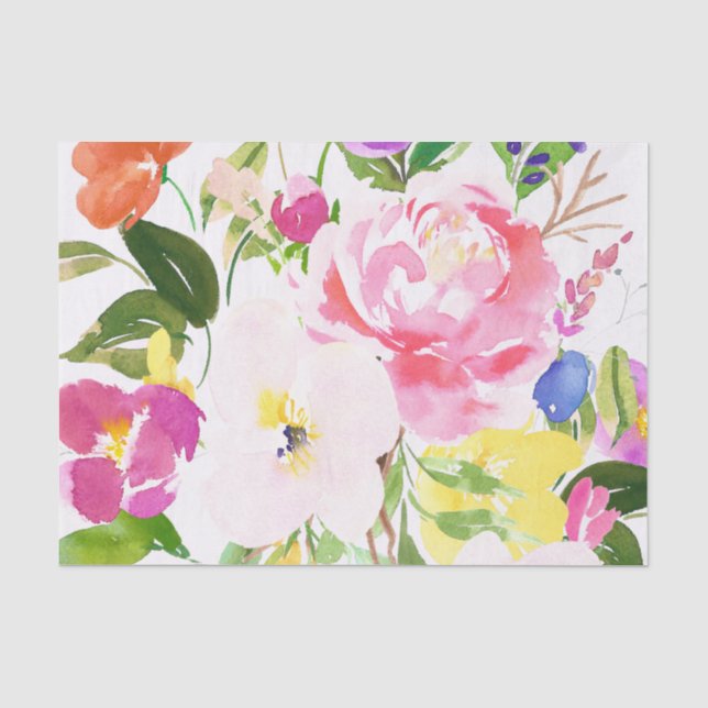 Farbenfrohe Wasserfarbenfrühlingsblüten Seidenpapier (Vorderseite)