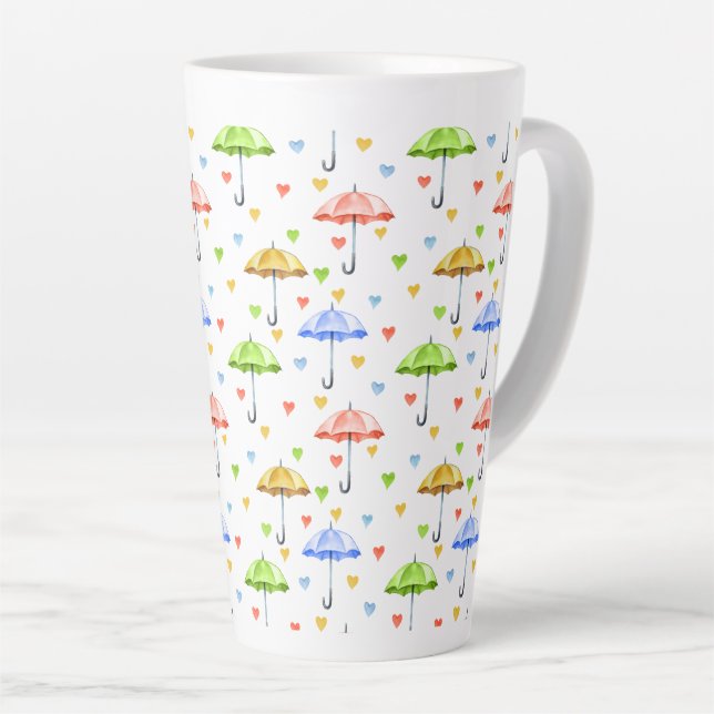 Farbenfrohe Wasserfarbenschirme und herabfallende  Milchtasse (Rechte Ecke)