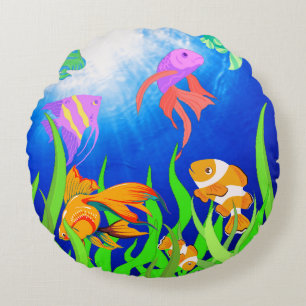 Farbenfrohe Wasserfische unter dem Meer Rundes Kissen
