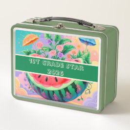 Farbenfrohe Wassermelone 1. Klasse Stern 2025 Metall Brotdose