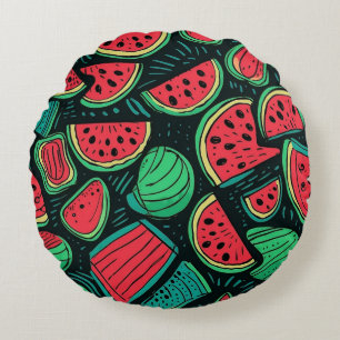 Farbenfrohe Wassermelone Slice Nahtloses Muster Rundes Kissen